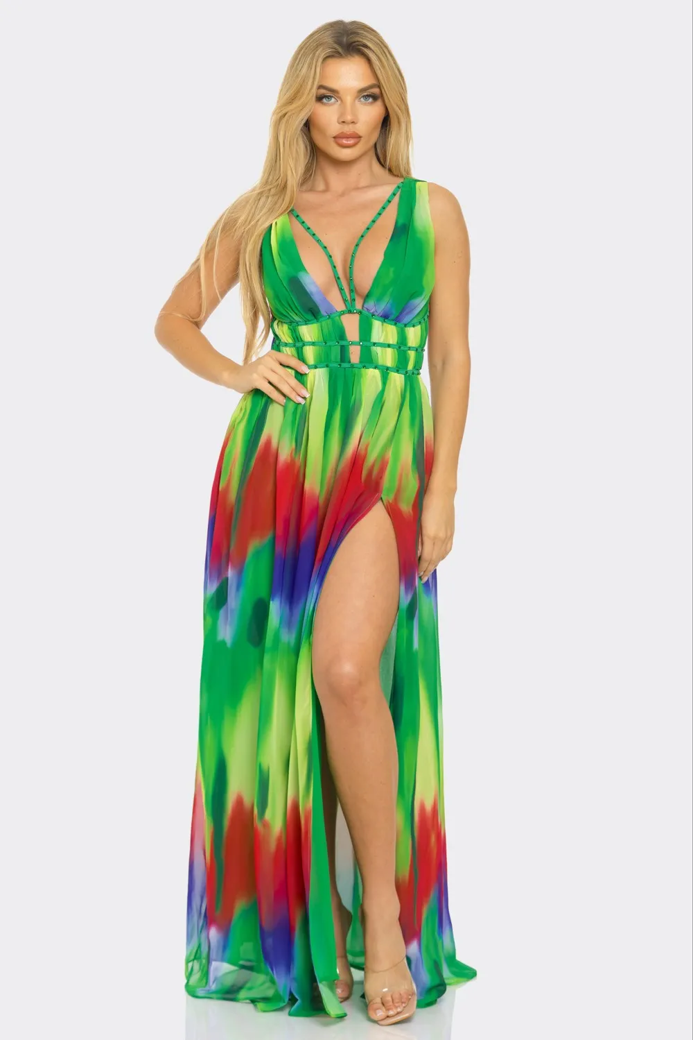 CHIFFON TIE DYE MAXI DRESS