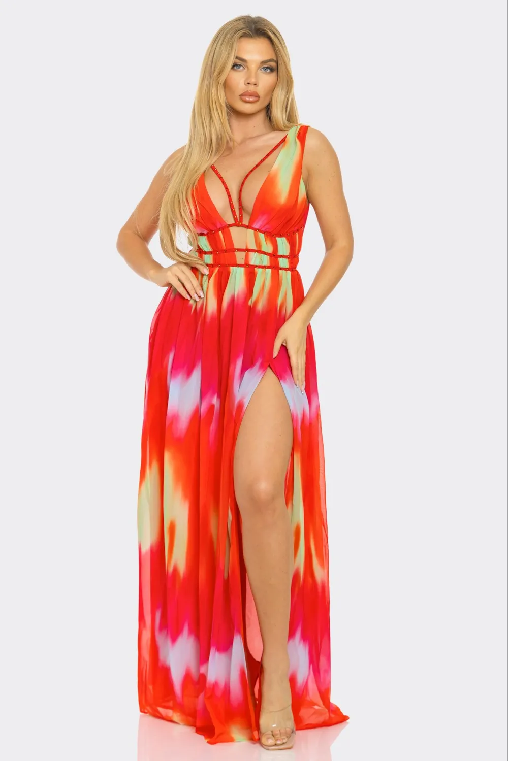 CHIFFON TIE DYE MAXI DRESS