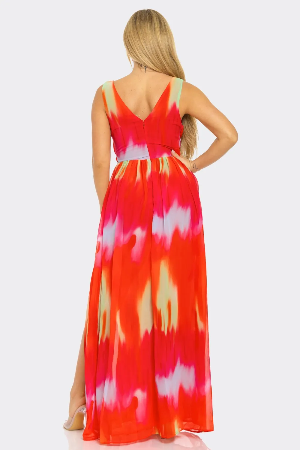 CHIFFON TIE DYE MAXI DRESS