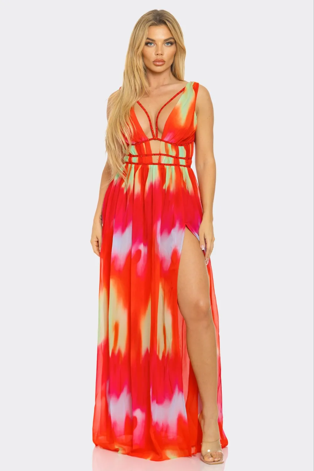 CHIFFON TIE DYE MAXI DRESS