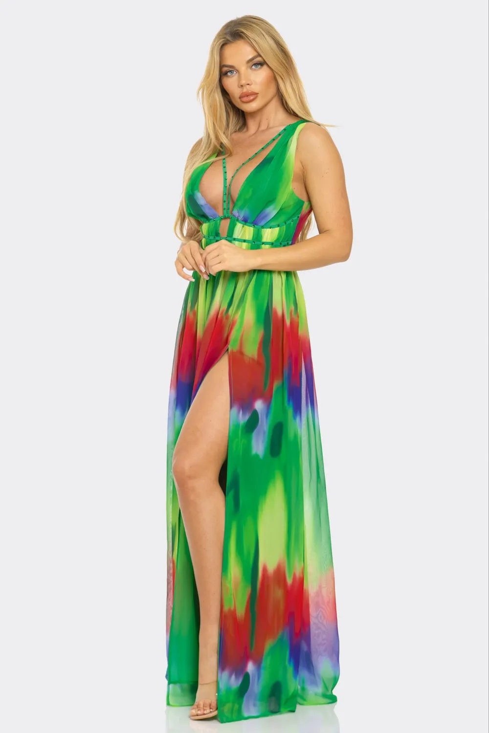 CHIFFON TIE DYE MAXI DRESS