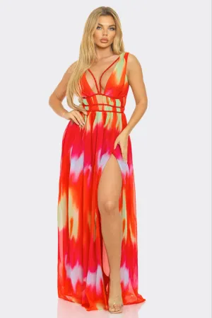 CHIFFON TIE DYE MAXI DRESS