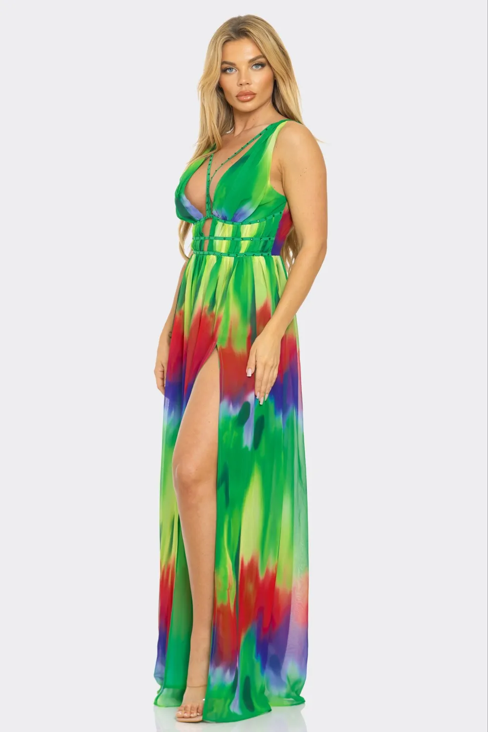 CHIFFON TIE DYE MAXI DRESS