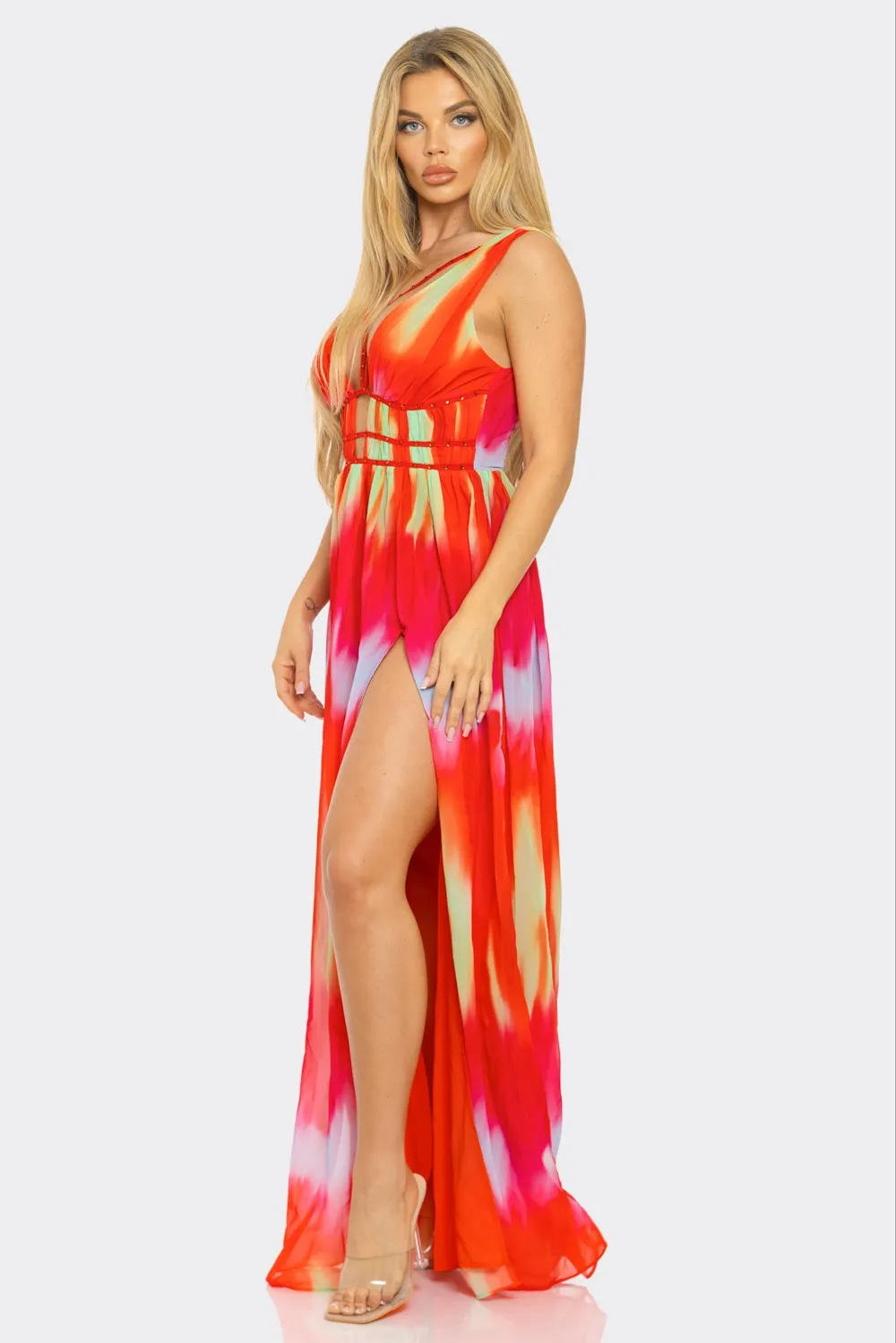 CHIFFON TIE DYE MAXI DRESS