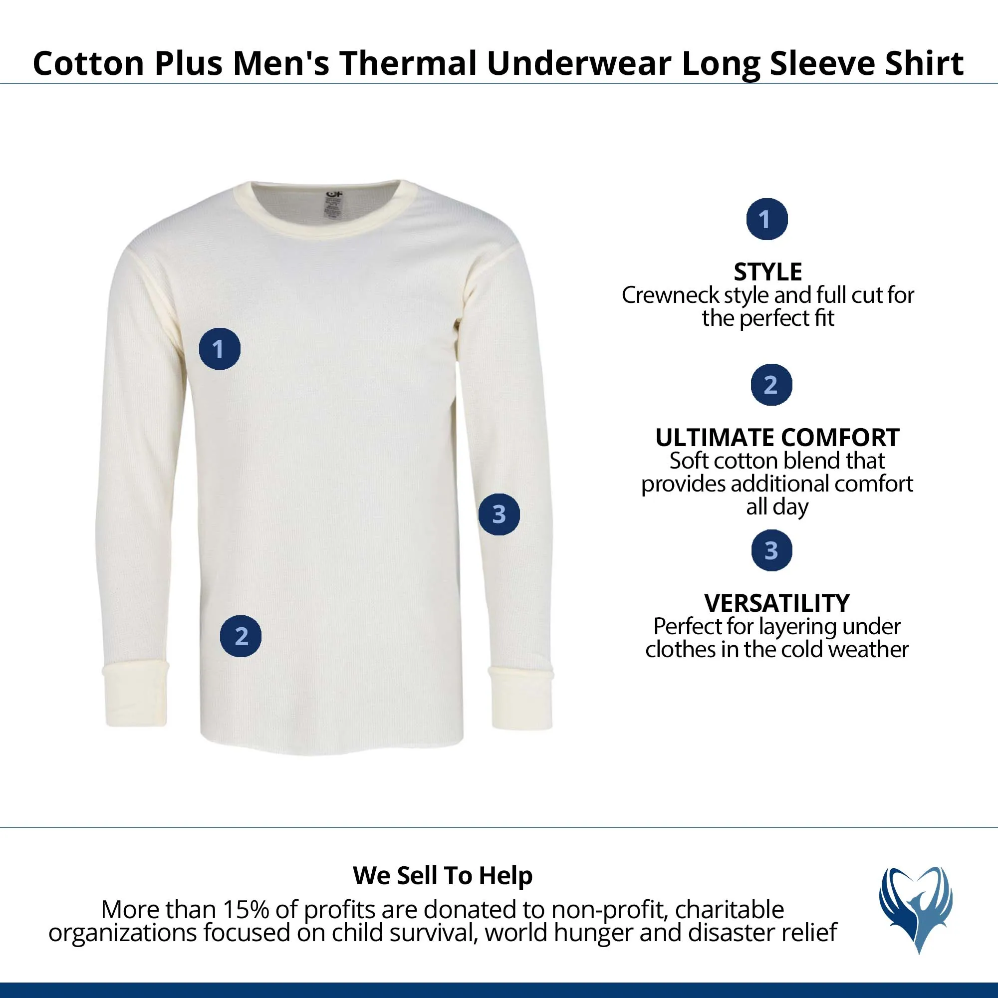 Cotton Plus Men's Thermal Underwear Long Sleeve Shirt