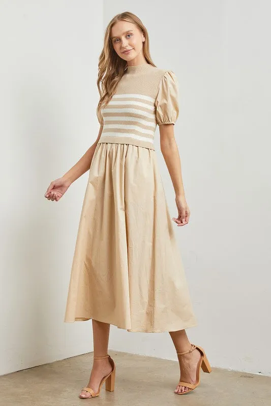 COTTON STRIPED BODICE DRESS