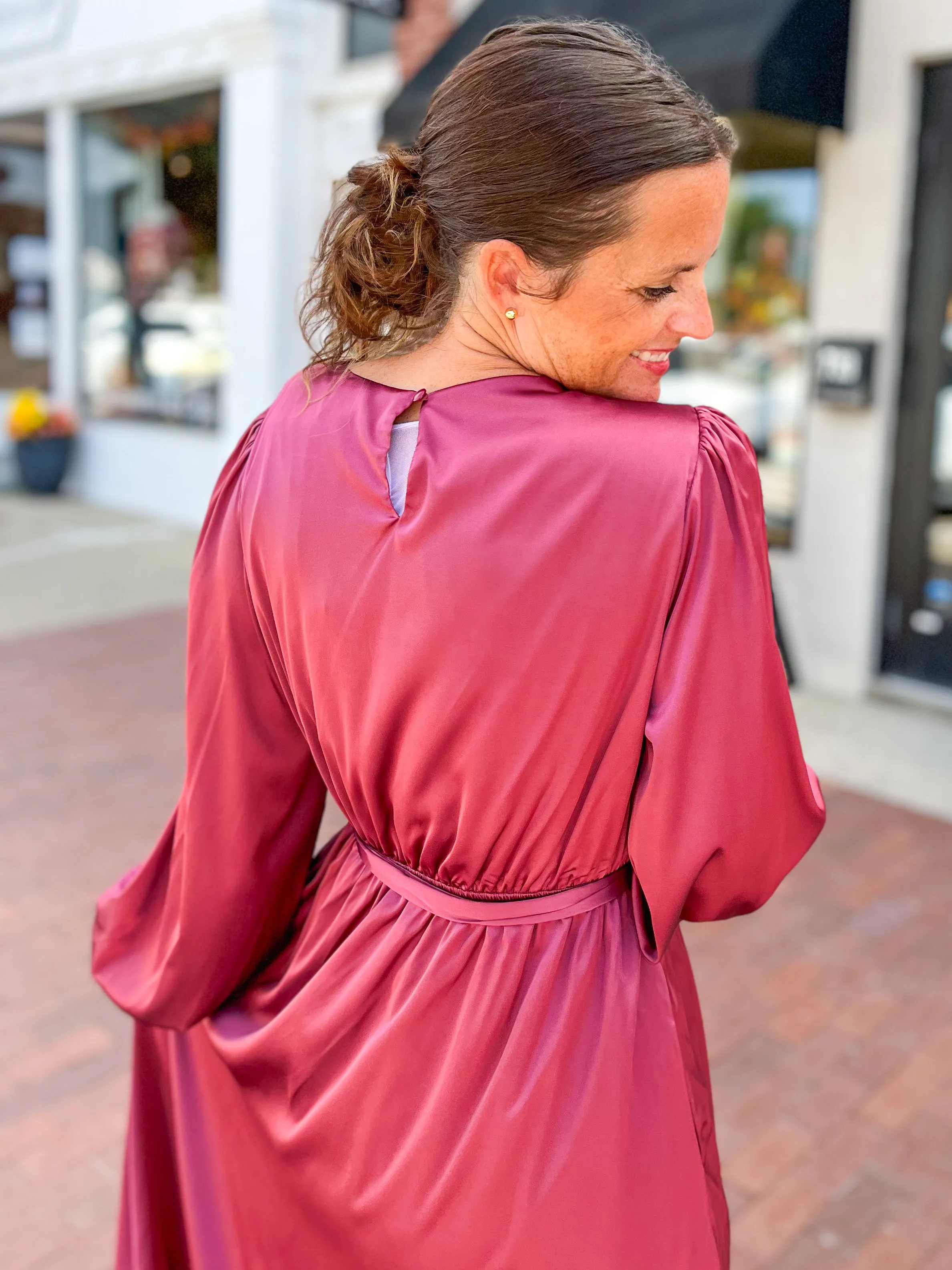 Cranberry Satin Maxi Dress