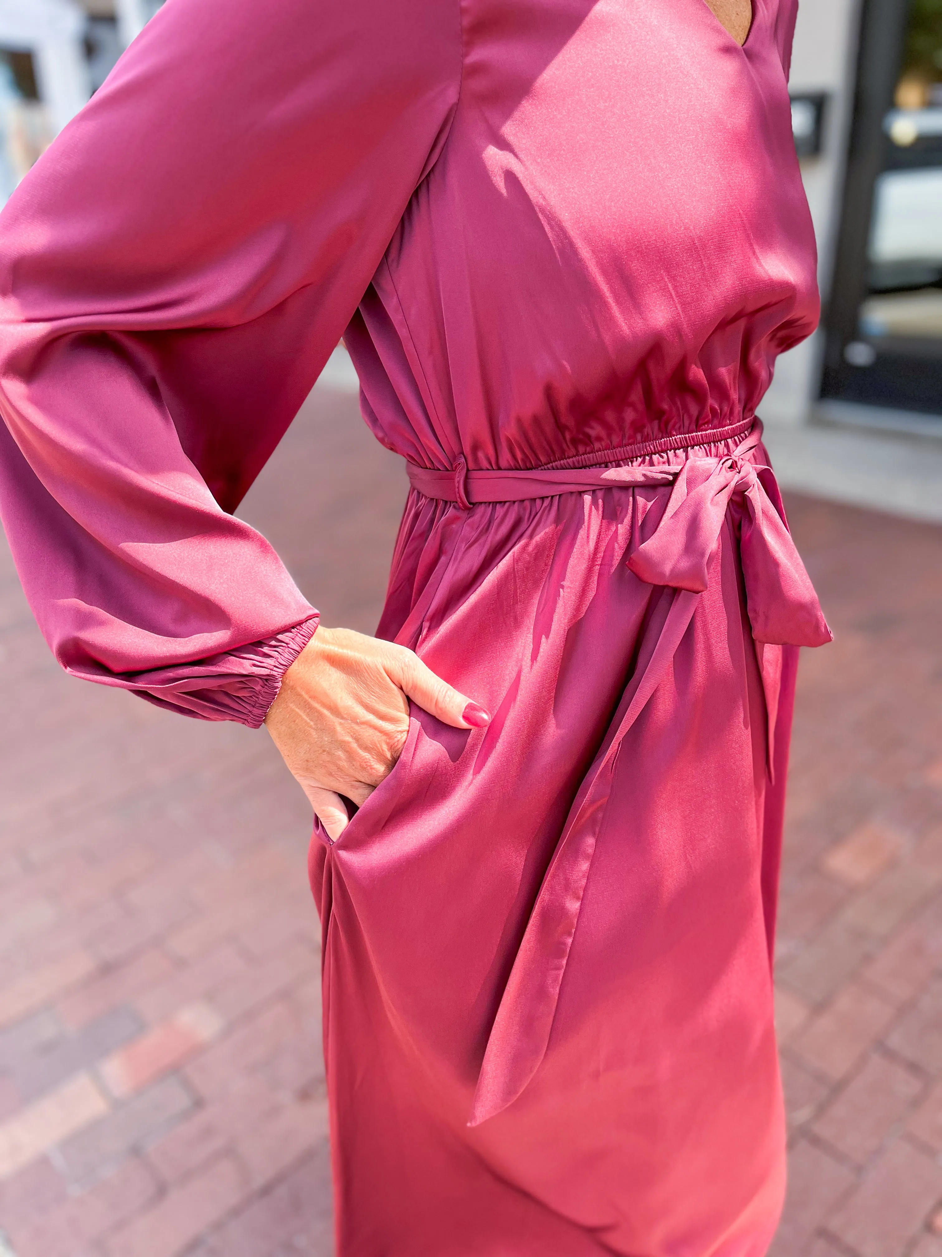 Cranberry Satin Maxi Dress