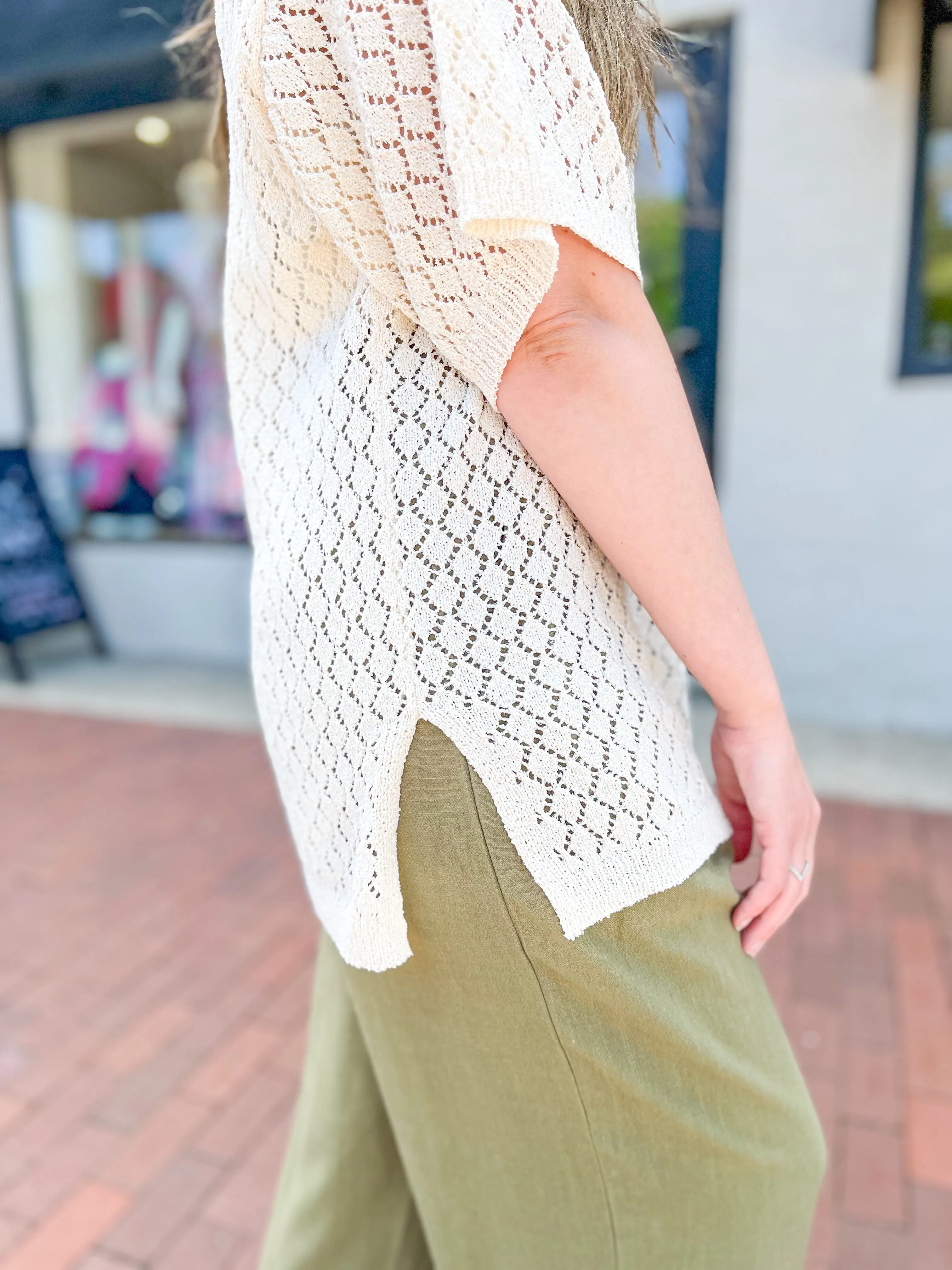 Cream Diamond Open Knit Sweater