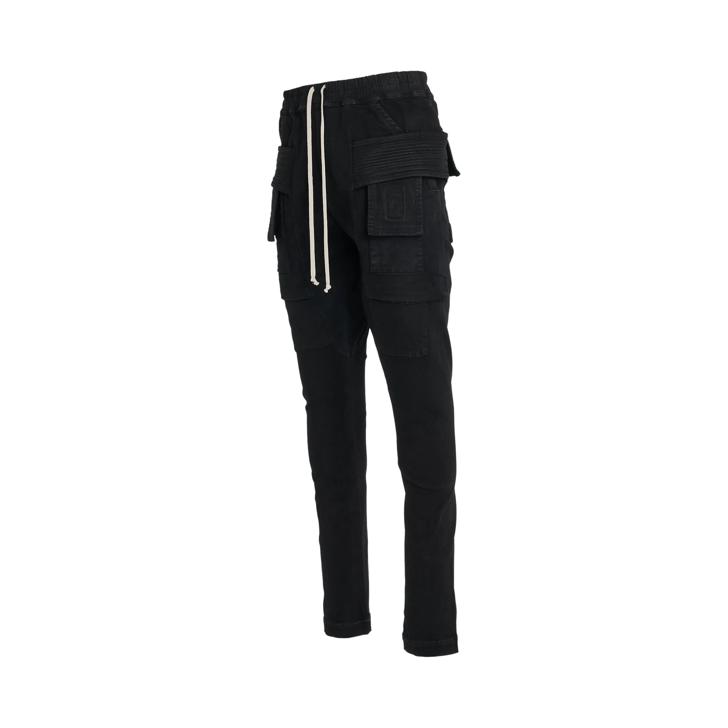 Creatch Cargo Stretch Denim Drawstring Pants in Black