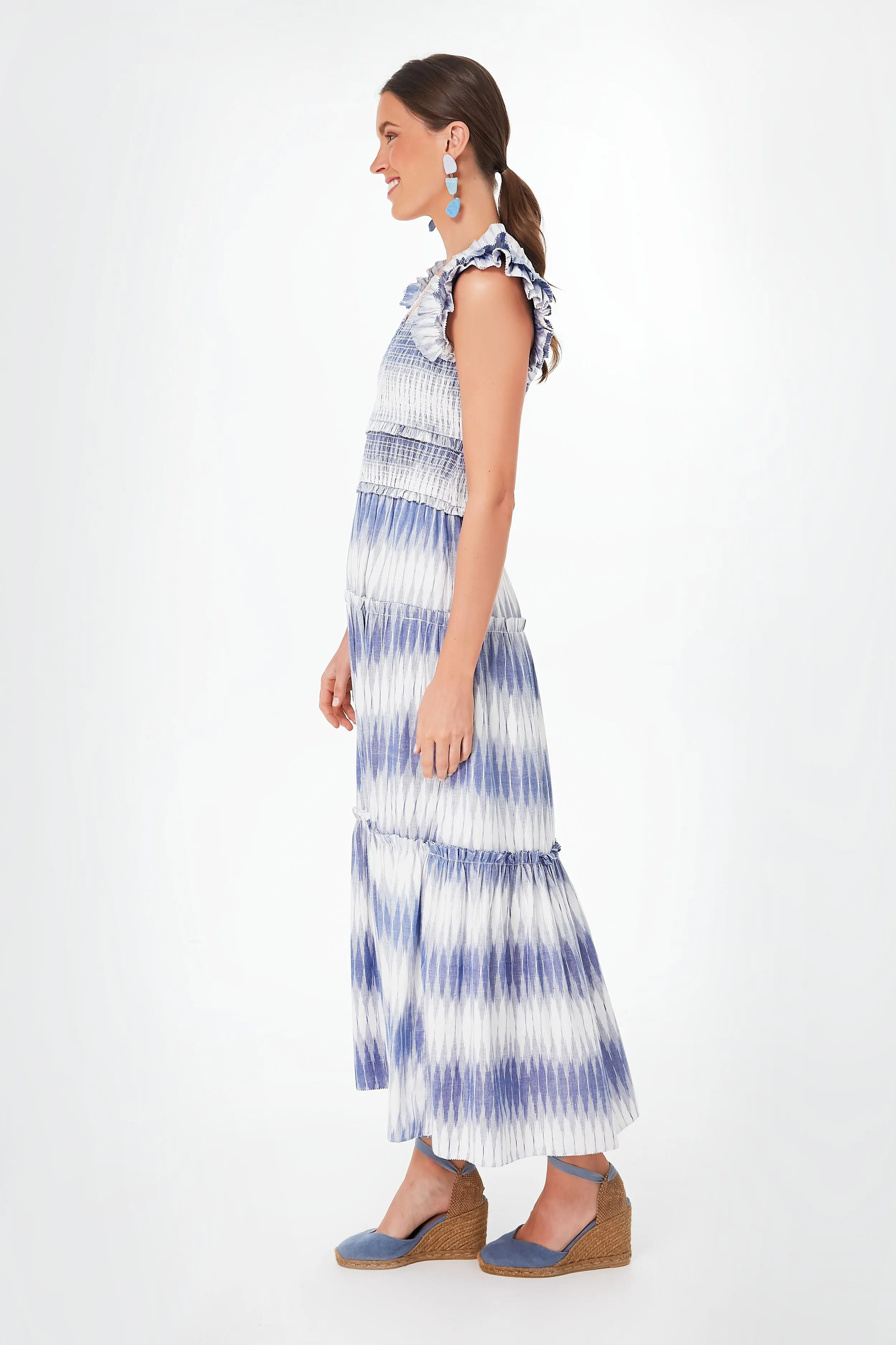 Creme and Blue Kalin Maxi Dress