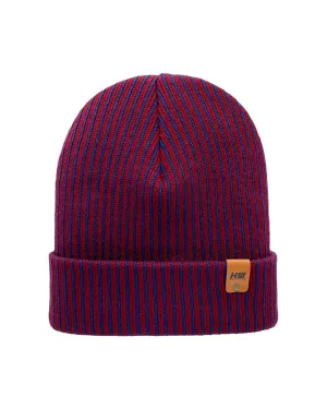 CTD500 HAAKWEAR Cuffed Wide Ribbed Striped Beanie / Hat, Limited Edition, Blue/Maroon, Made in USA