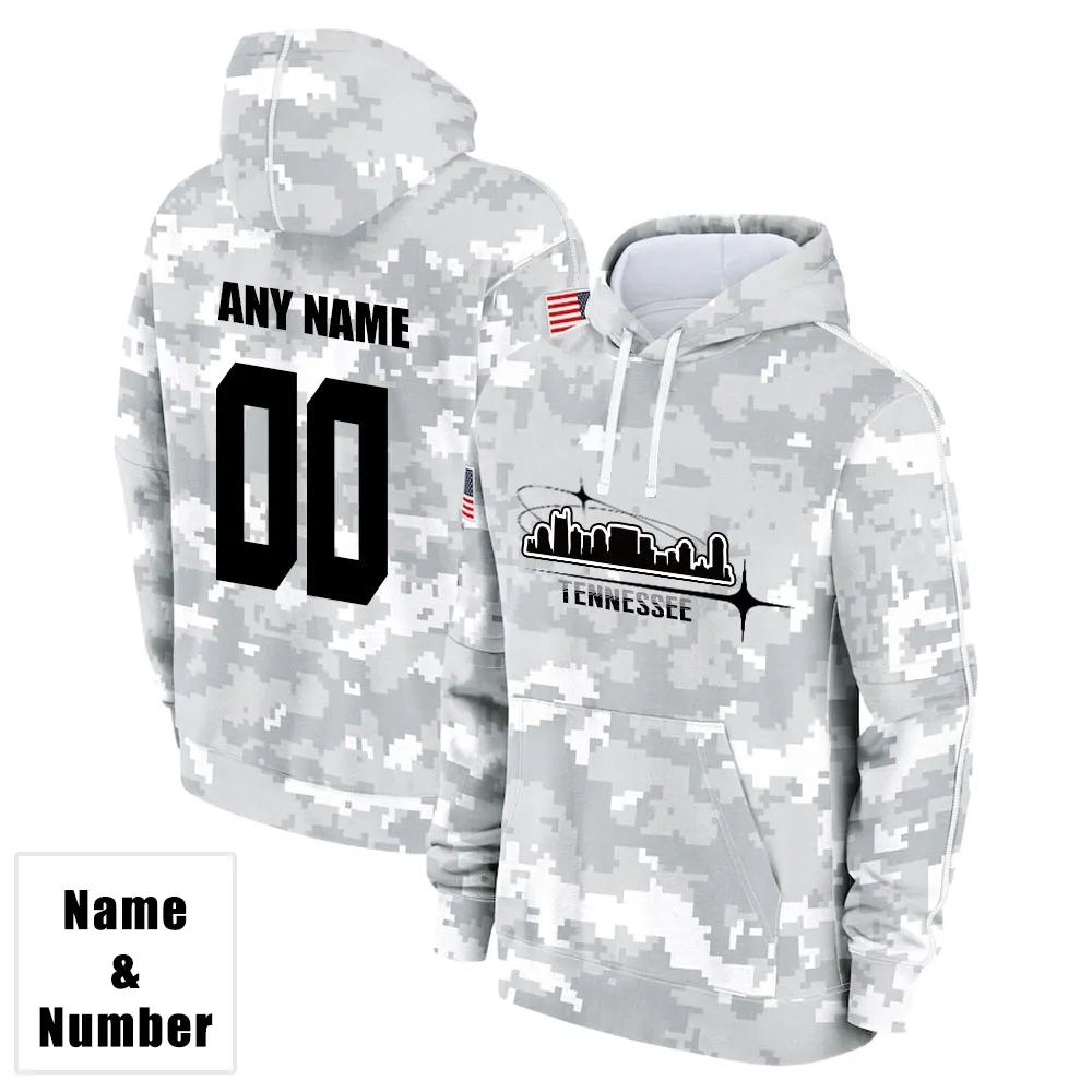 Custom Name & Number Hoodie Tennessee Titans 2024 Salute to Celebrities Club Fleece Pullover Hoodie City Silhouette Hoodie Unisex