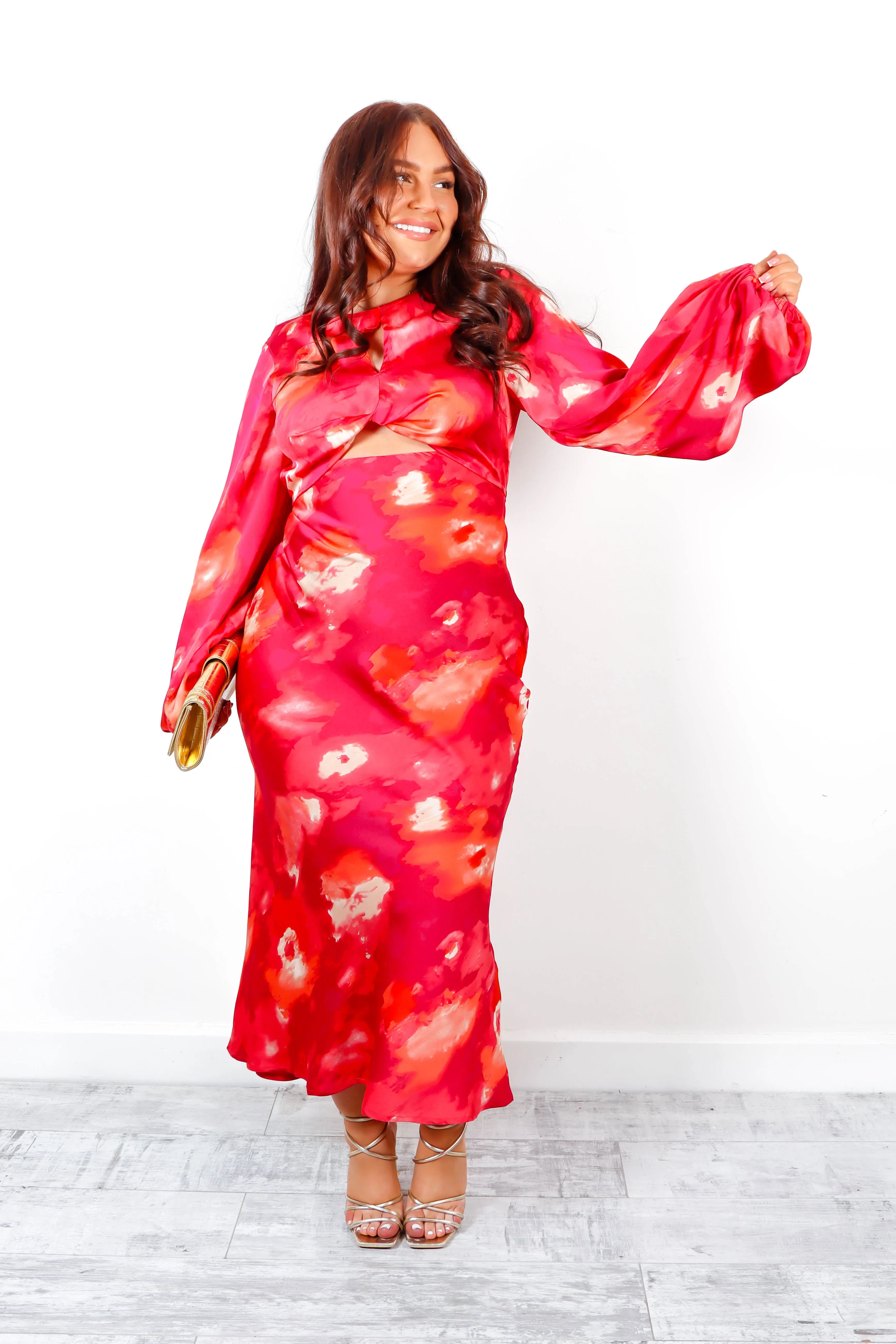 Cut Them Out - Pink Orange Floral Print Cut Out Maxi Dress