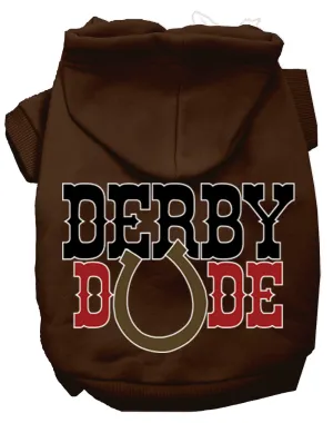 Derby Dude Screen Print Dog Hoodie Brown Xs