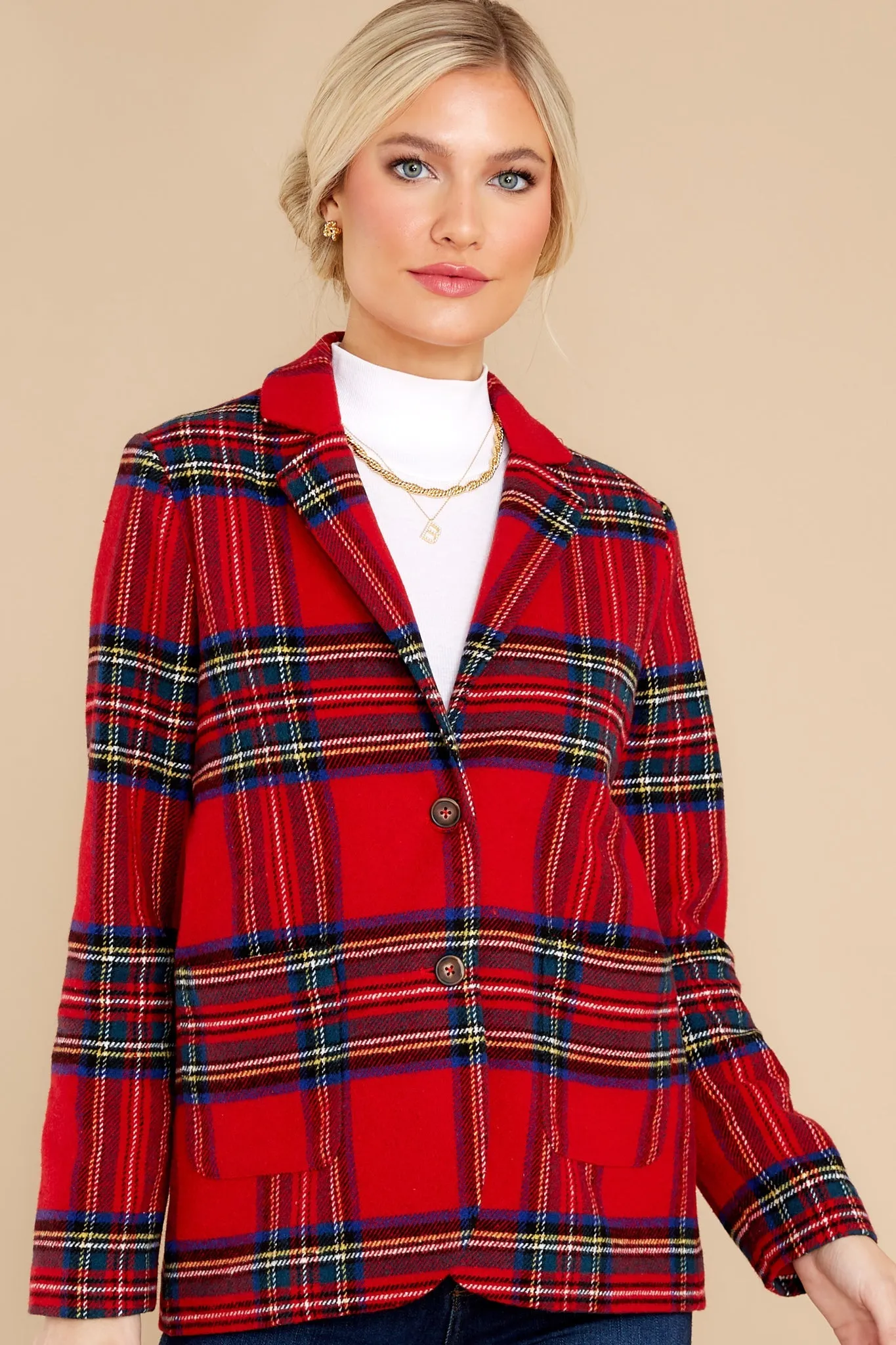 Dressed In Time Red Plaid Blazer