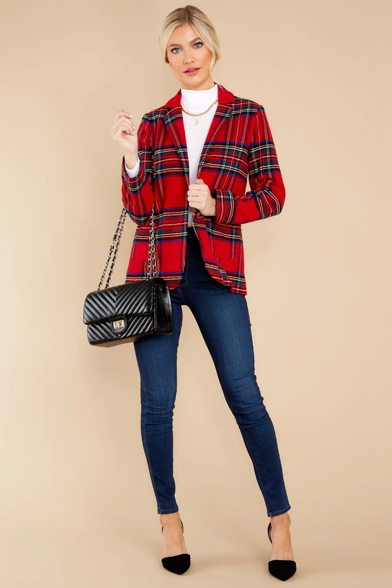 Dressed In Time Red Plaid Blazer