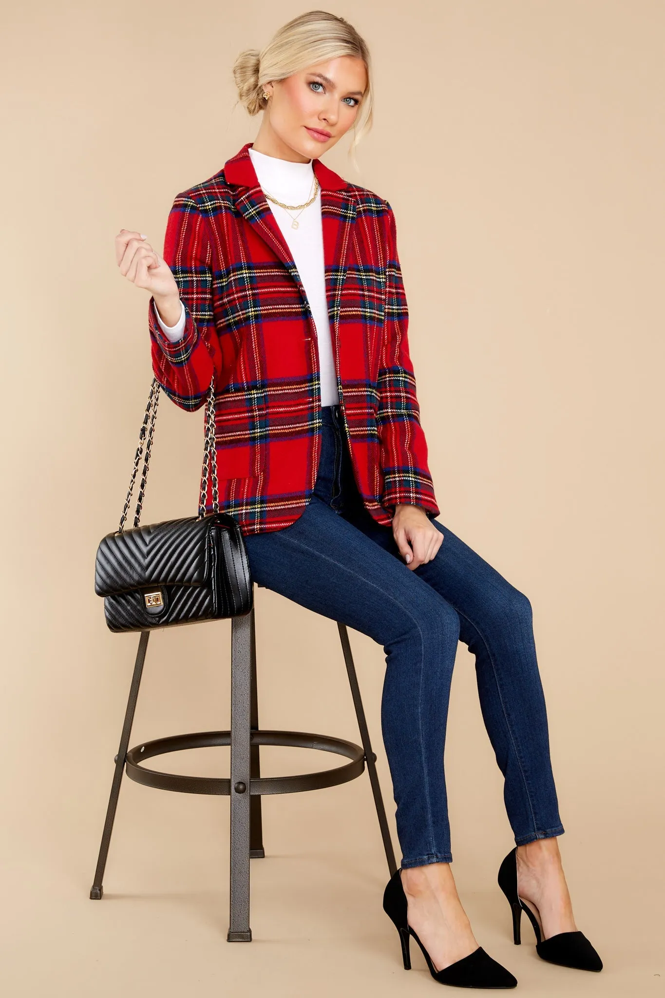 Dressed In Time Red Plaid Blazer