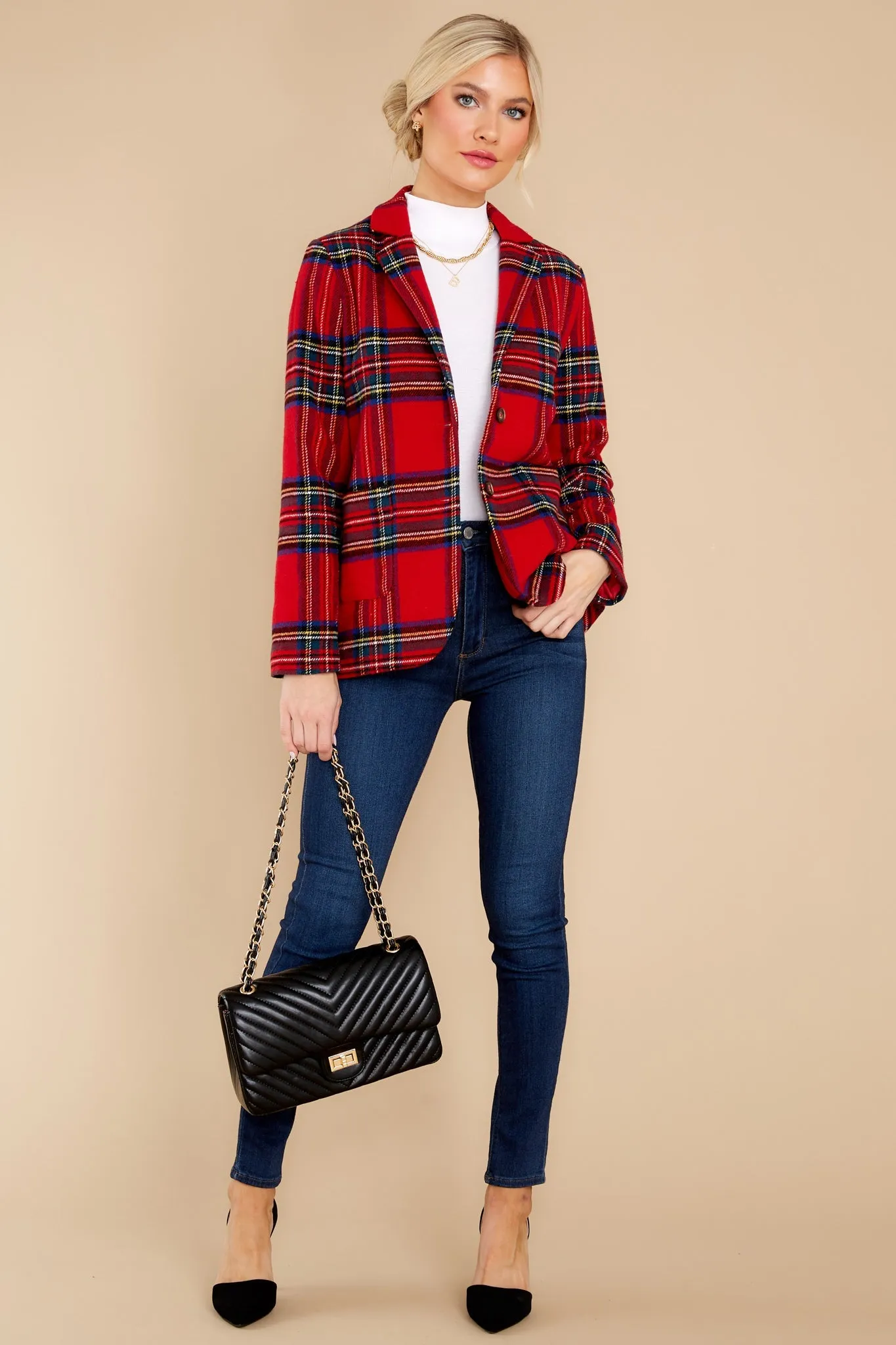 Dressed In Time Red Plaid Blazer