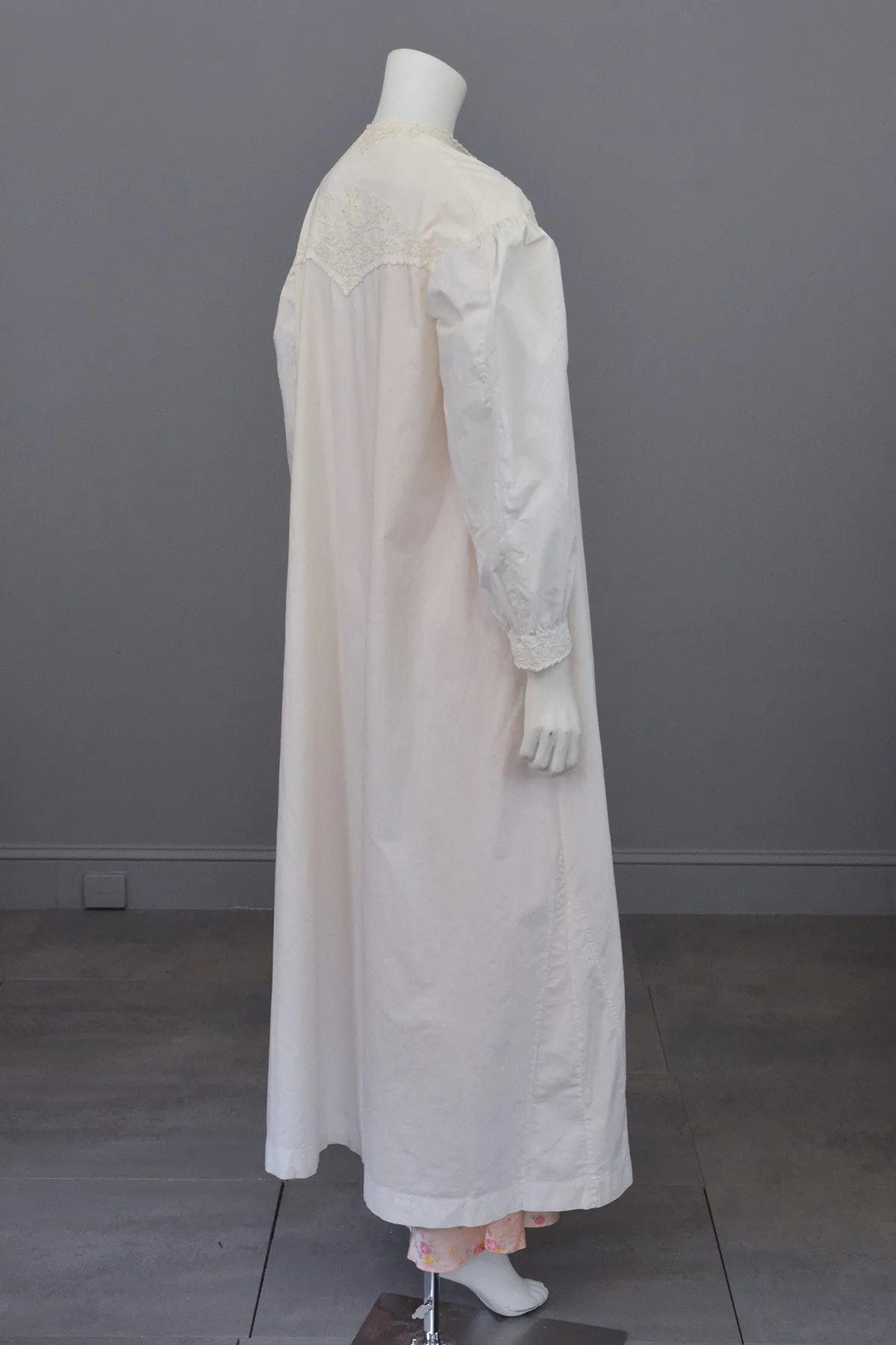 Edwardian Victorian Soutache Embroidered White Cotton 'Lab' Coat Robe Duster