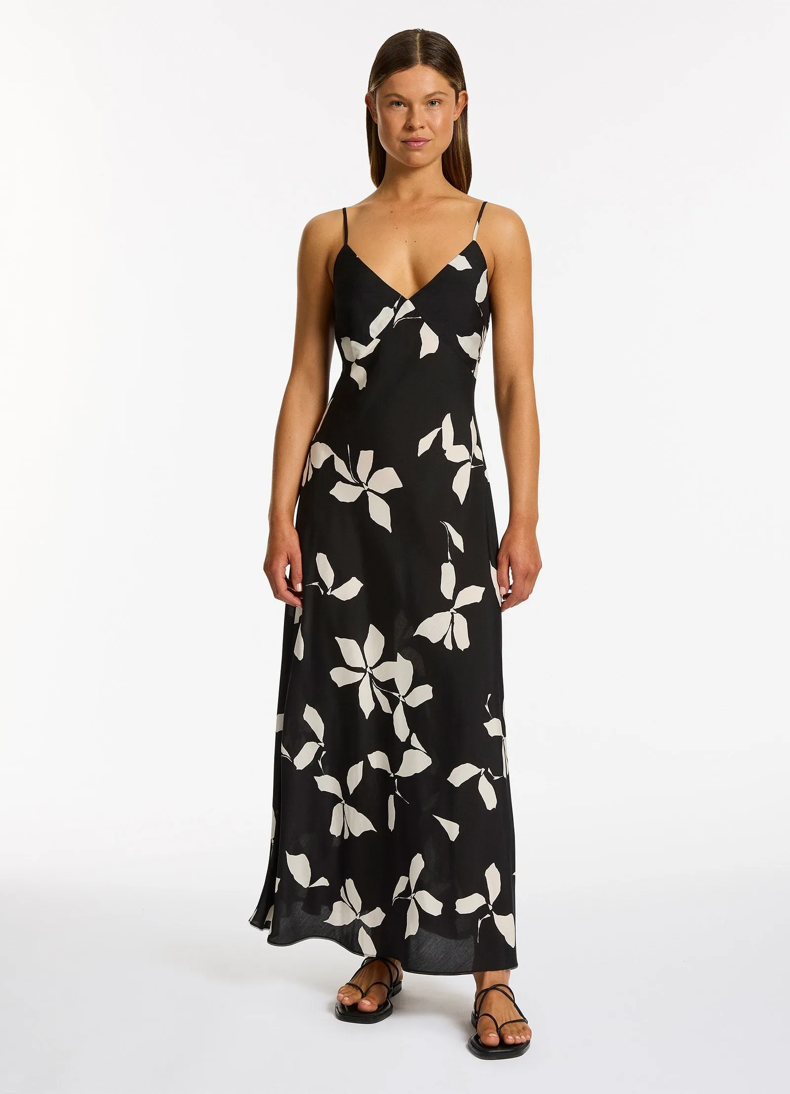 Elora Bloom Slip Maxi Dress - Black