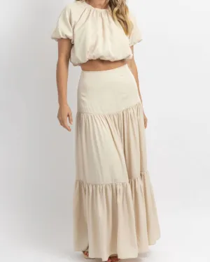 European Summer Puff Sleeve Maxi Set In Beige | Beige