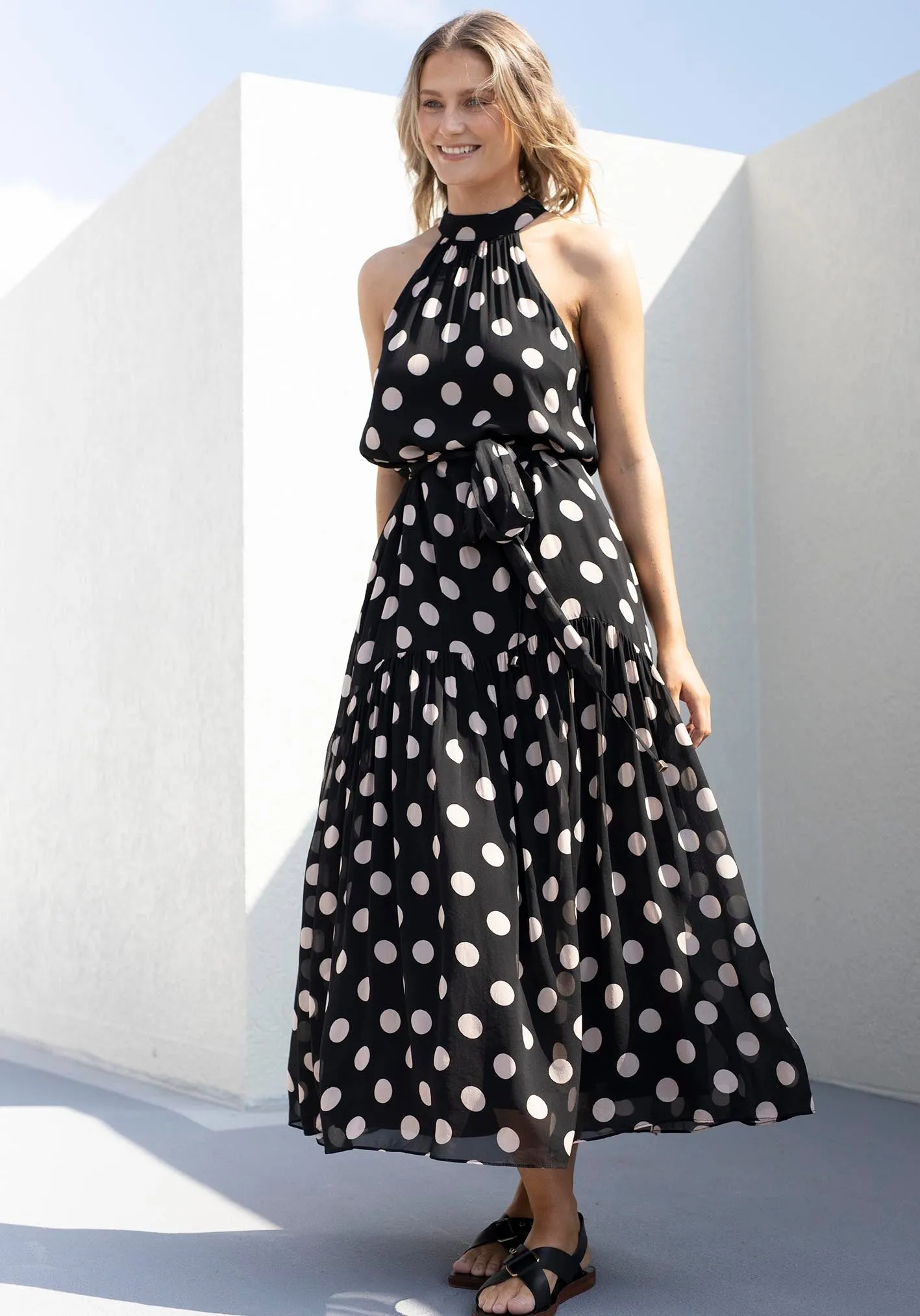 Evertime Polka Dot Halter Maxi Dress