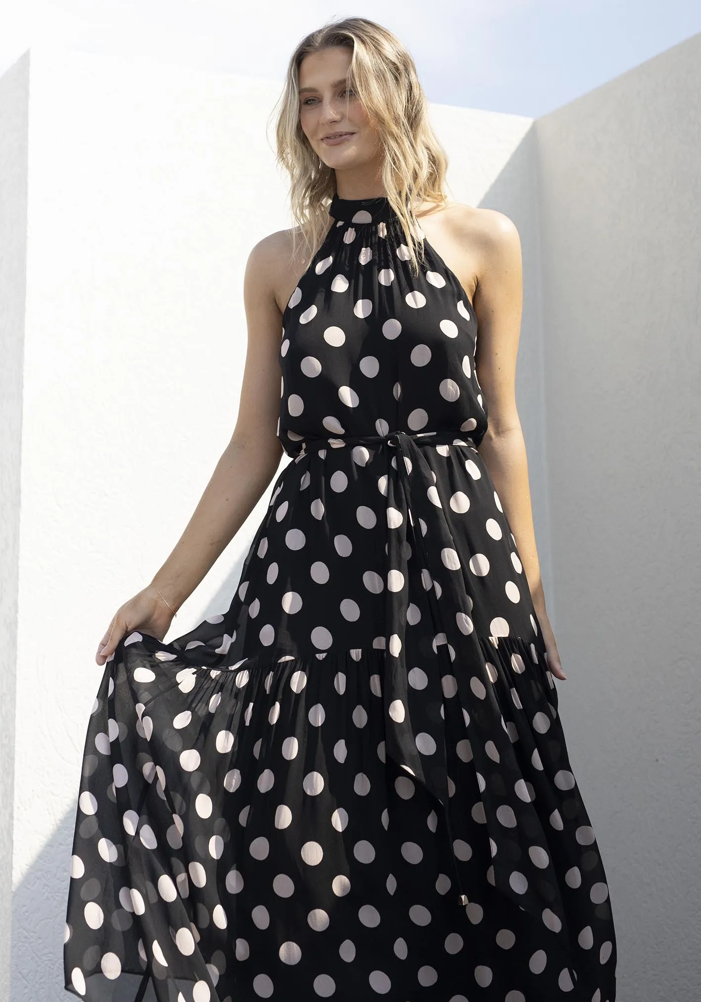 Evertime Polka Dot Halter Maxi Dress