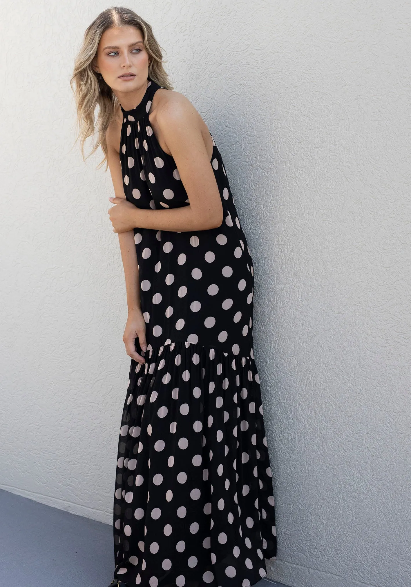 Evertime Polka Dot Halter Maxi Dress