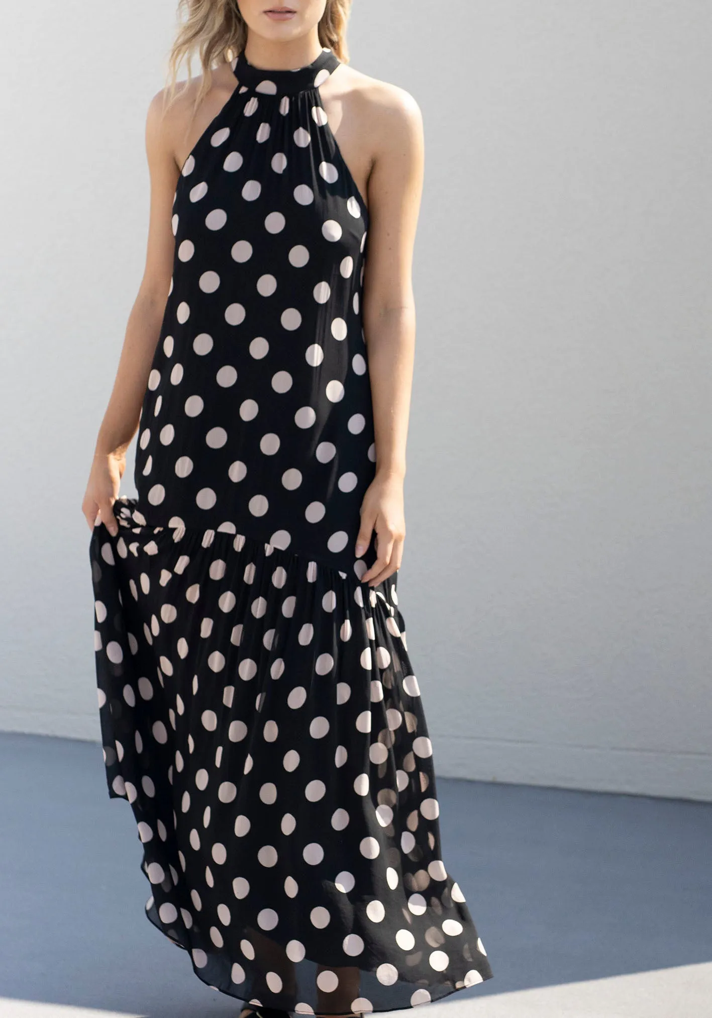 Evertime Polka Dot Halter Maxi Dress