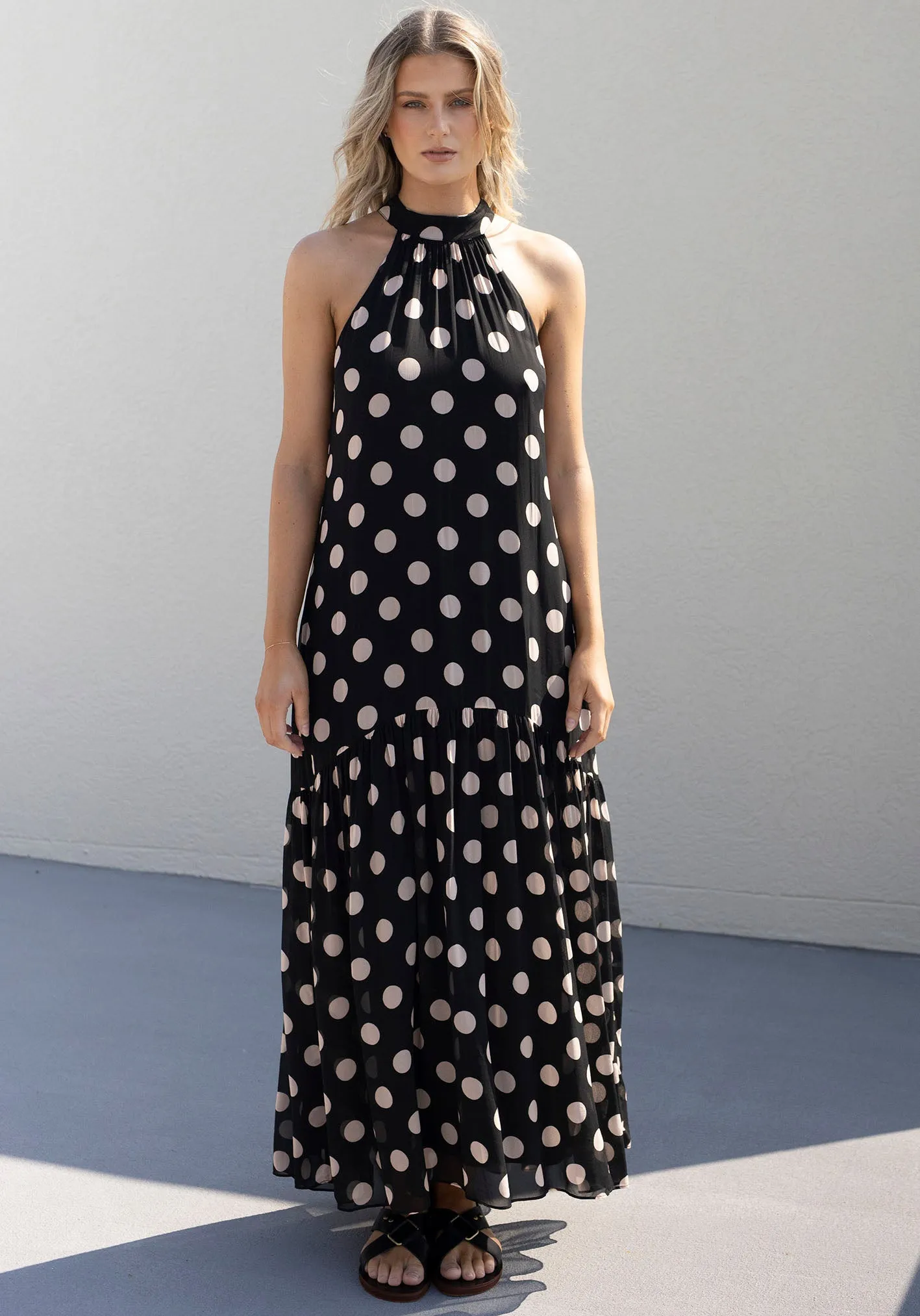 Evertime Polka Dot Halter Maxi Dress