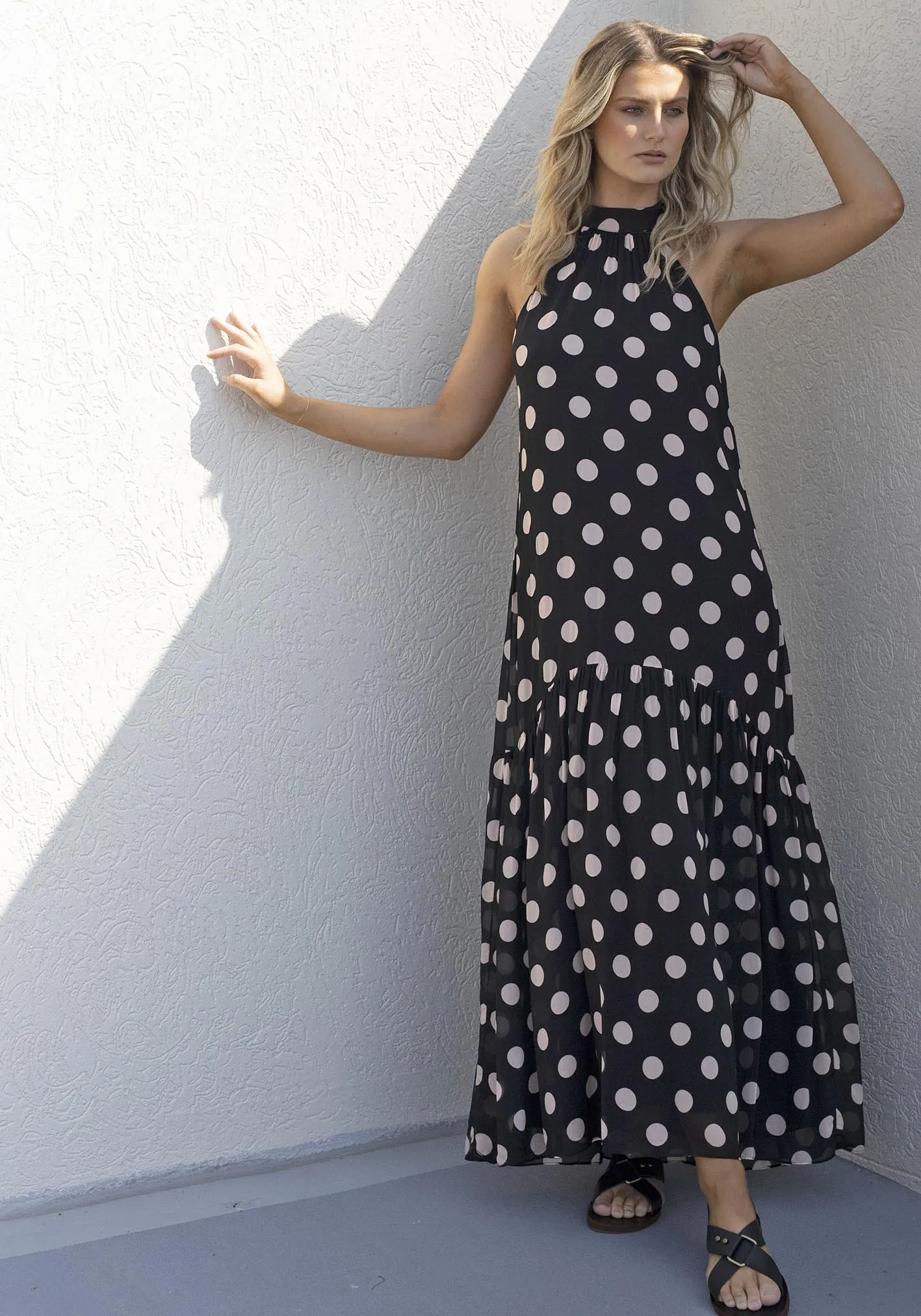 Evertime Polka Dot Halter Maxi Dress