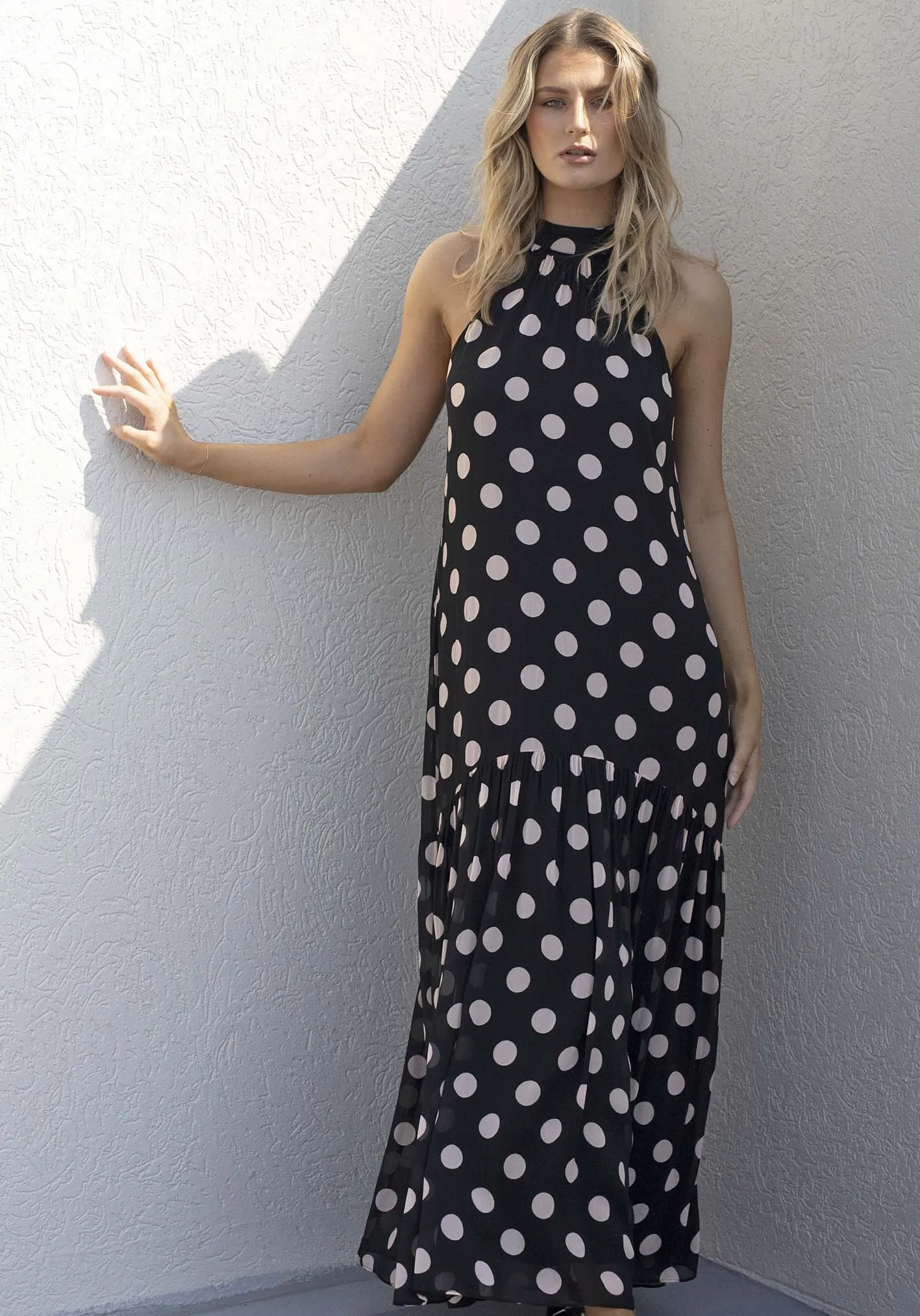 Evertime Polka Dot Halter Maxi Dress