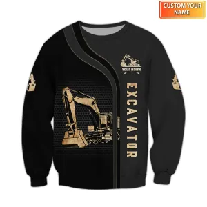 Excavator Black and Yellow 3D Sweatshirt Zip Hoodie Bomber, Gift For Excavator Man, Excavator Shirts