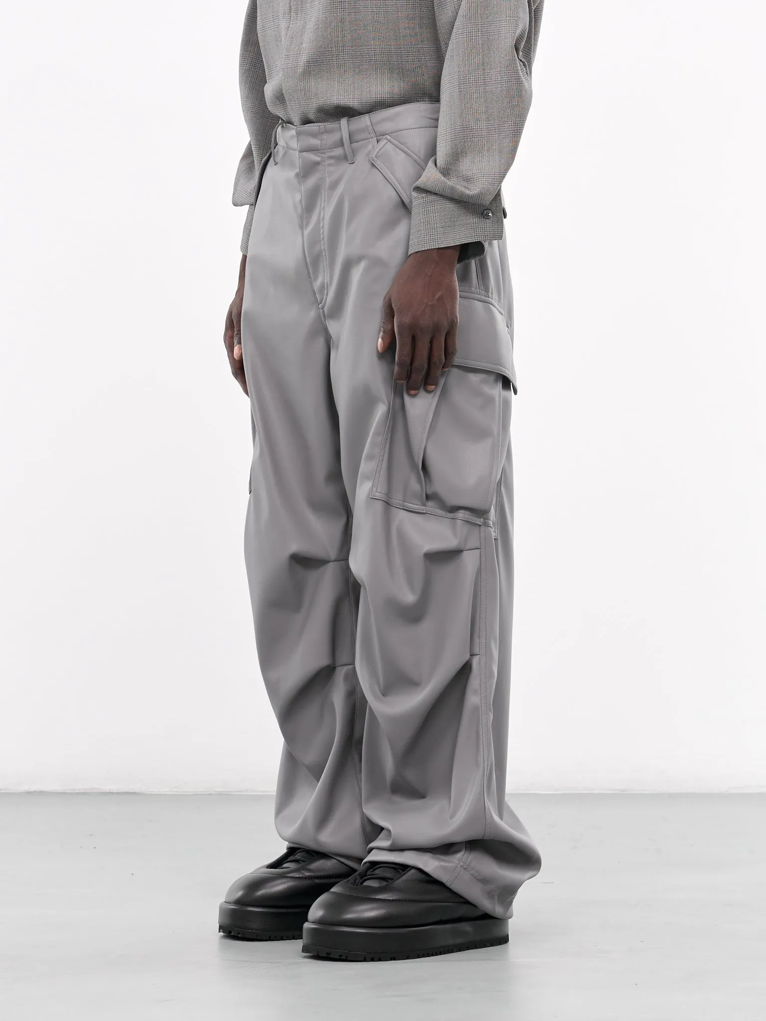 Faux Leather Cargo Pants (MTR71-FLT03-LIGHT-GREY)