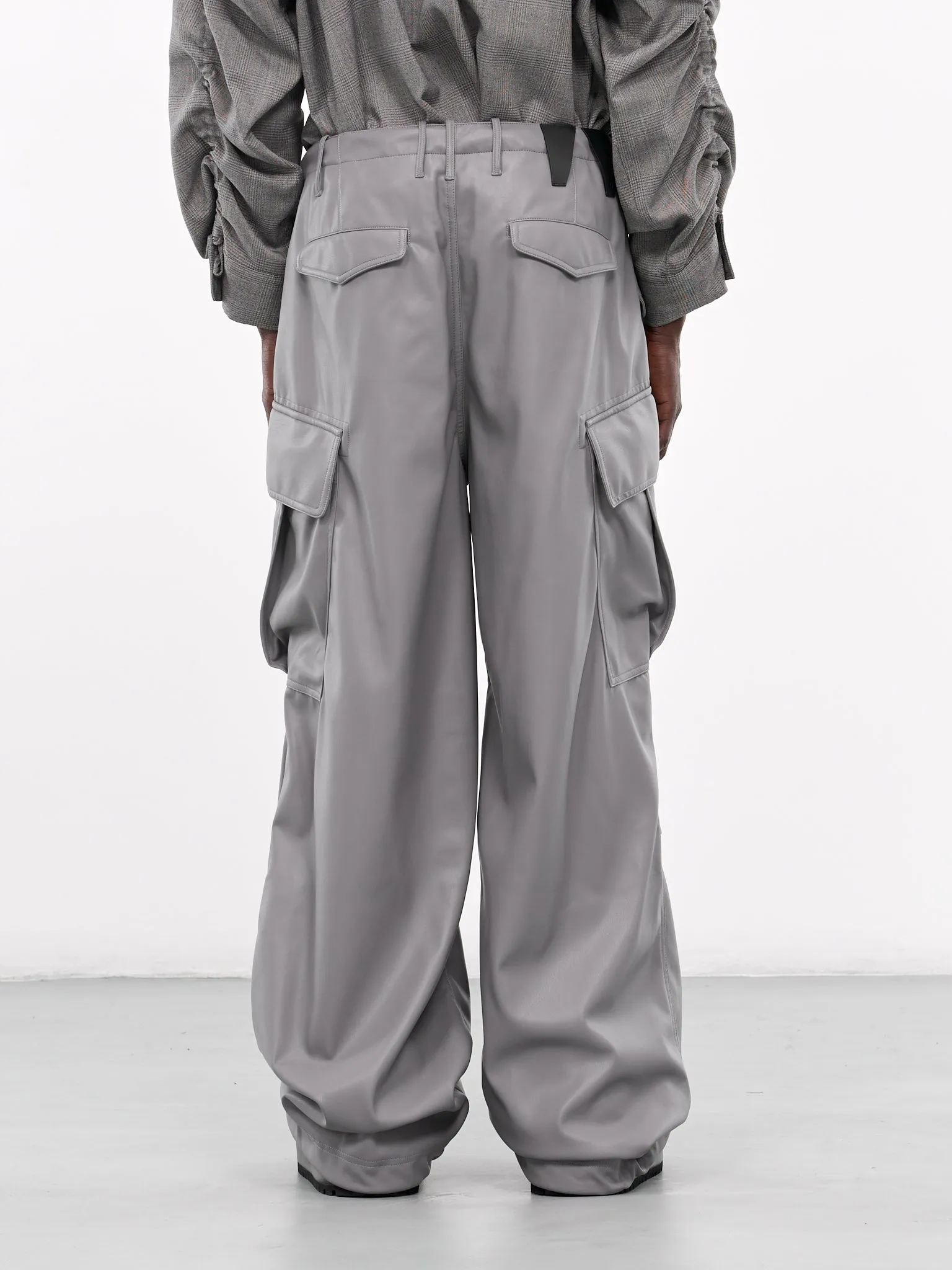 Faux Leather Cargo Pants (MTR71-FLT03-LIGHT-GREY)