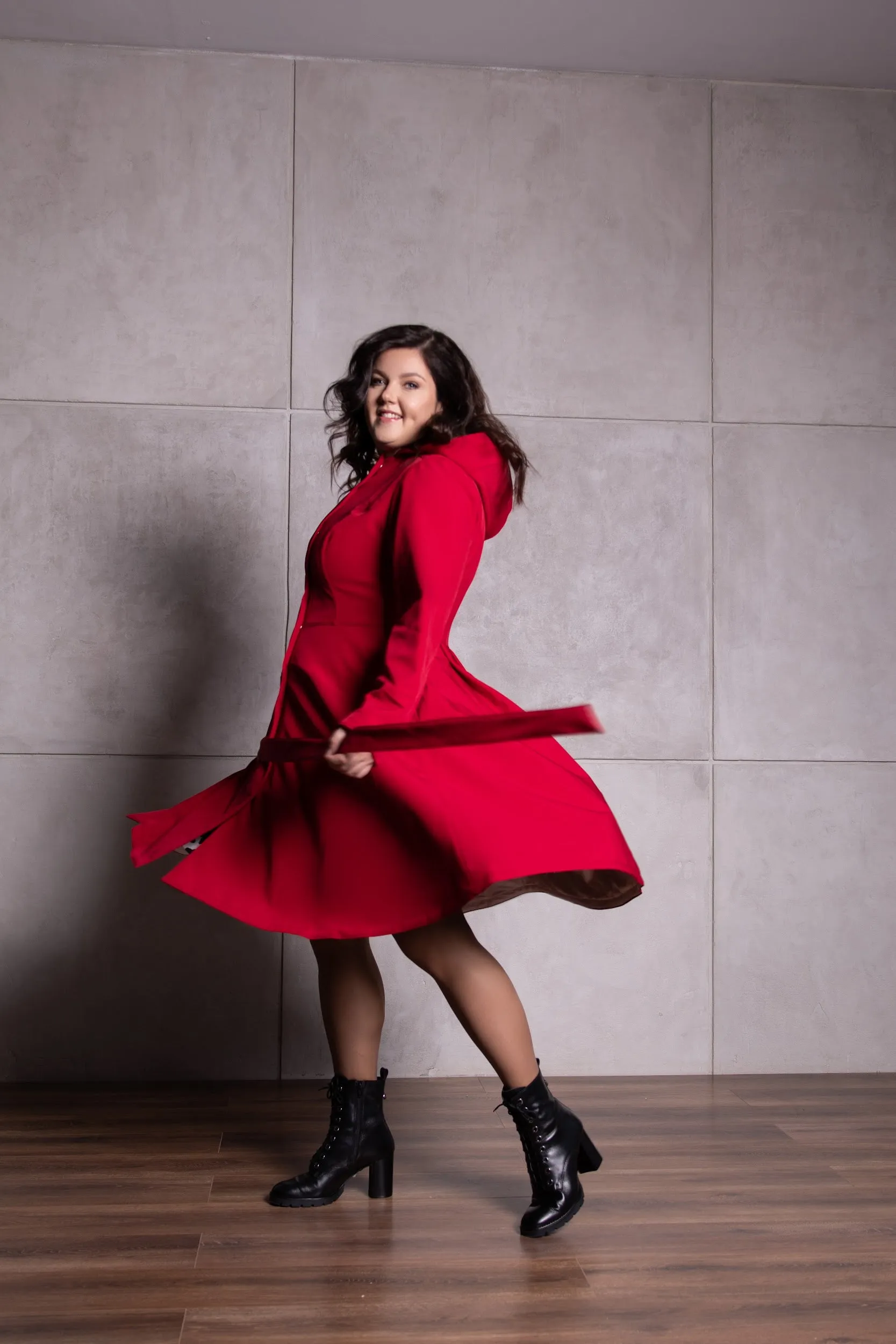 Fitted and Flared Coat with Pleated Back in Deep Red | 'Scarlet Red'