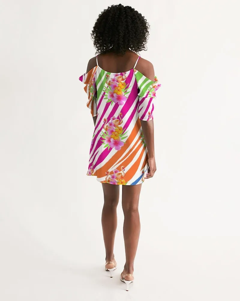 Flamingo Fiesta Cold Shoulder Dress