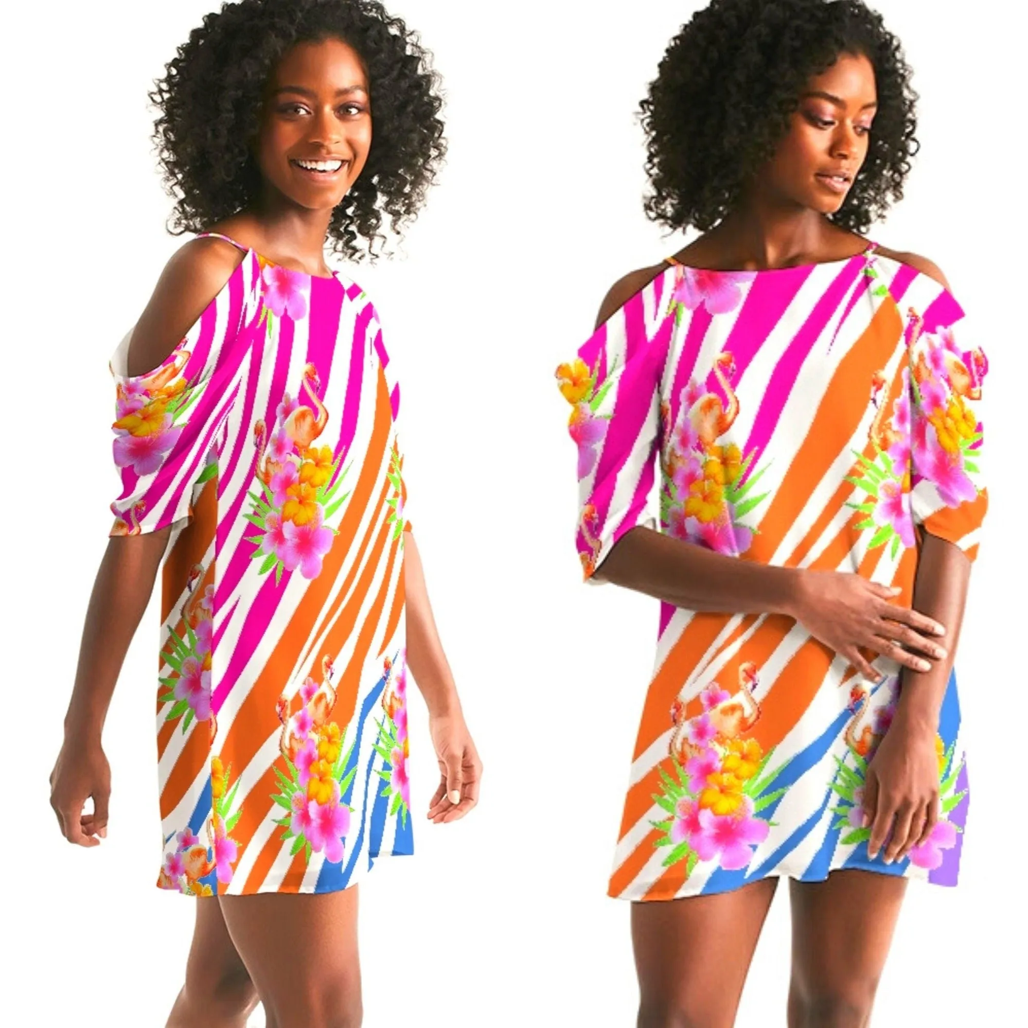 Flamingo Fiesta Cold Shoulder Dress