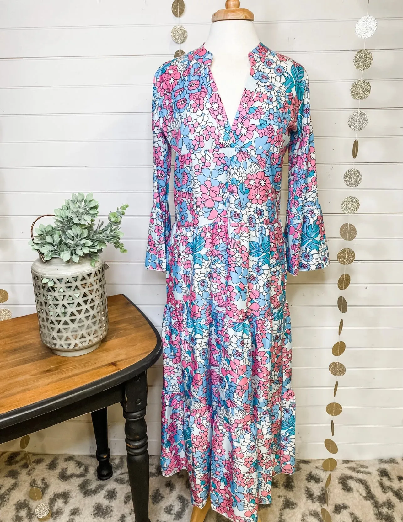 Floral Bell Sleeve Maxi Dress