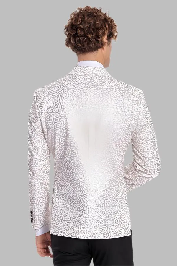 Flower Embroidered Pattern White Men Wedding Tuxedo Jacket - Wessi