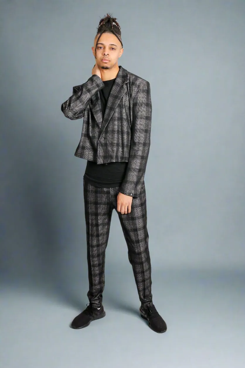 For That Thing You Have To Go To 'Dark Grey Check Cropped Blazer'