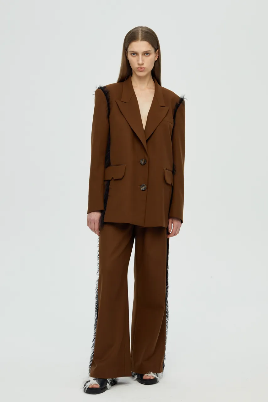 Furry Fringe Blazer - Brown