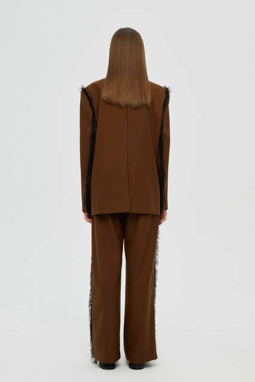 Furry Fringe Blazer - Brown