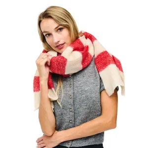 Fuzzy Knit Striped Scarf With Frayed Edge Detail