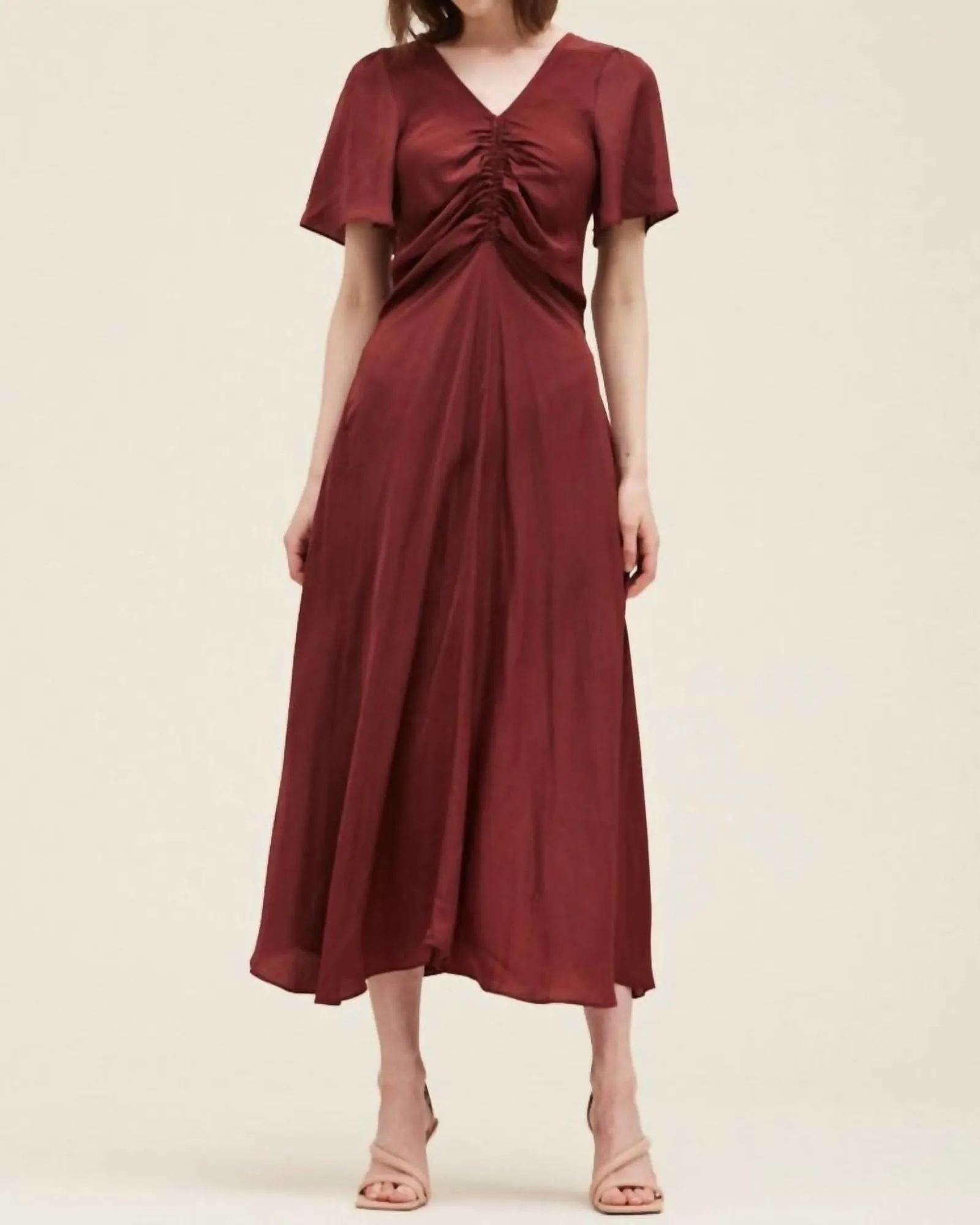 Gathered Front Maxi Dress In Vino | Vino