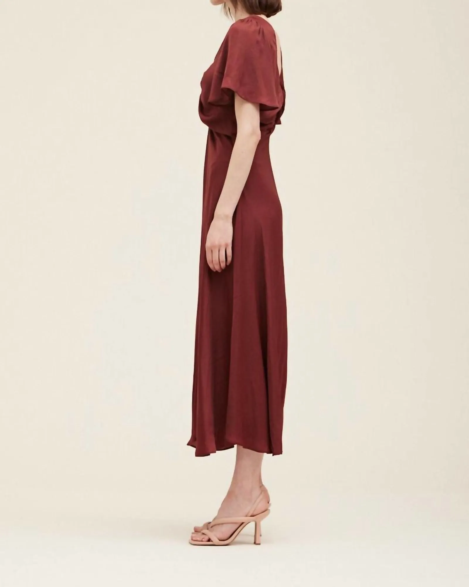 Gathered Front Maxi Dress In Vino | Vino