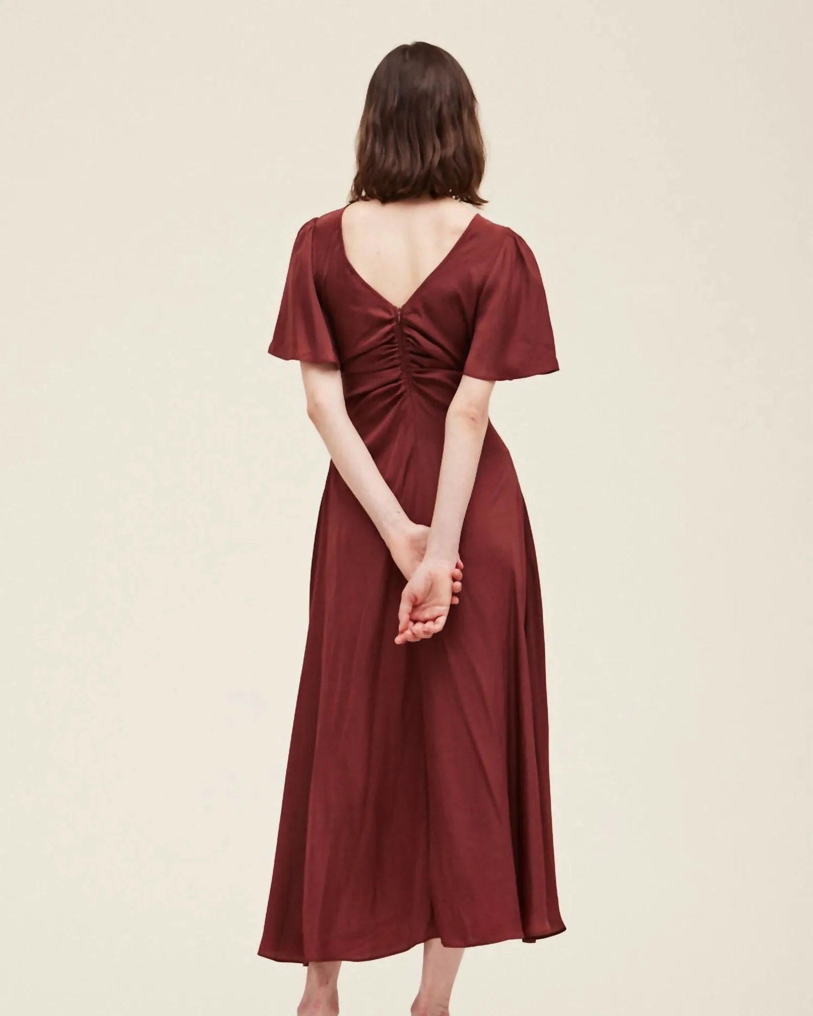 Gathered Front Maxi Dress In Vino | Vino