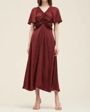 Gathered Front Maxi Dress In Vino | Vino