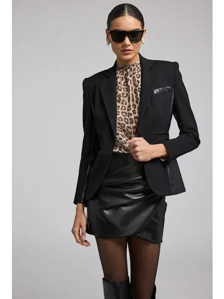 Gayle Vegan Leather Ponte Combo Blazer